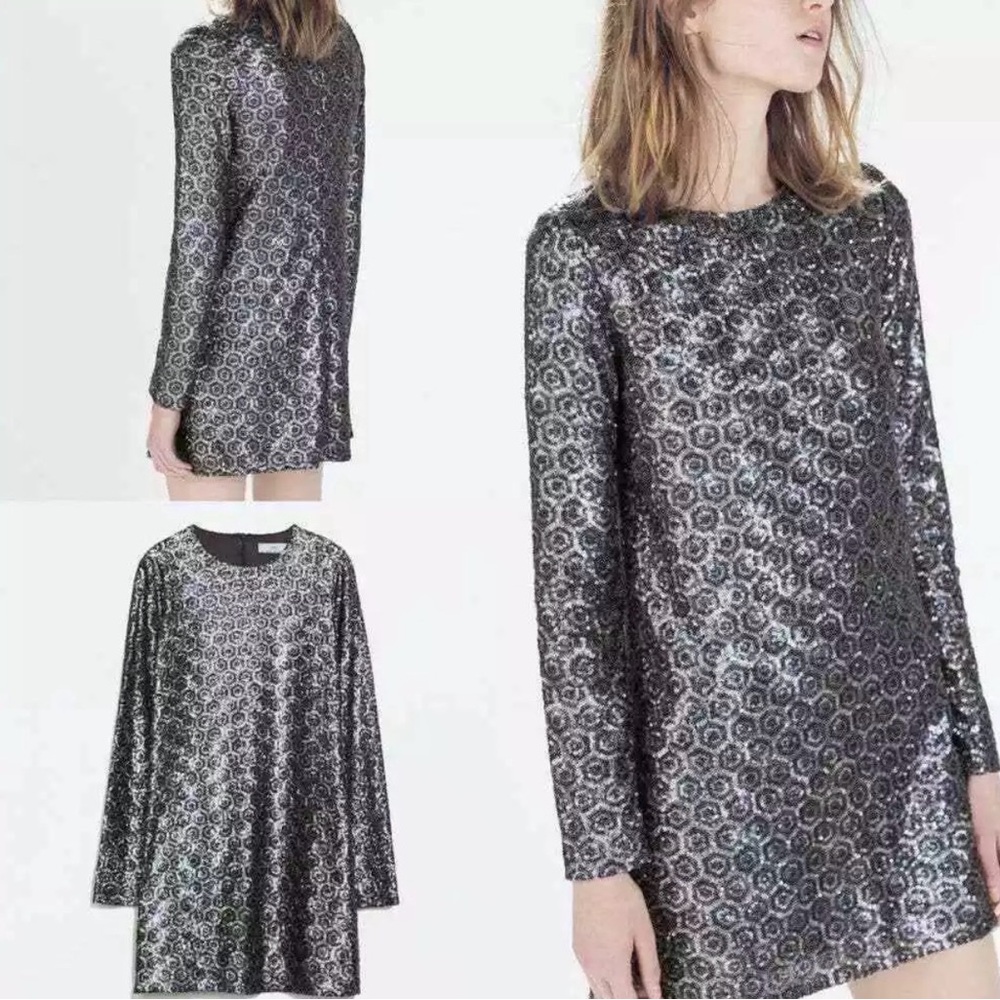 Zara WB Navy and Silver Sequin Dress
